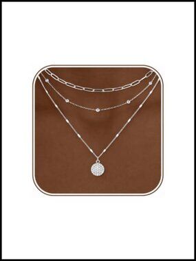 3 Piece Layered Necklace Set 18K Gold Plated Stainless Steel CZ Pendant